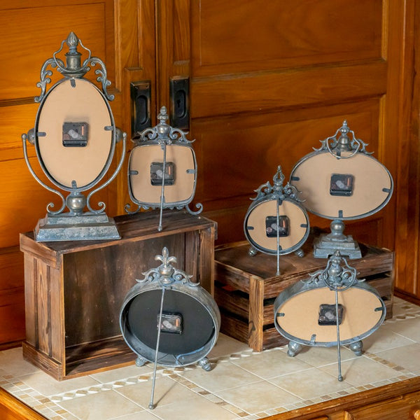 Set of 6 Assorted French Inspired Tabletop Clocks with Frosted Silver finish