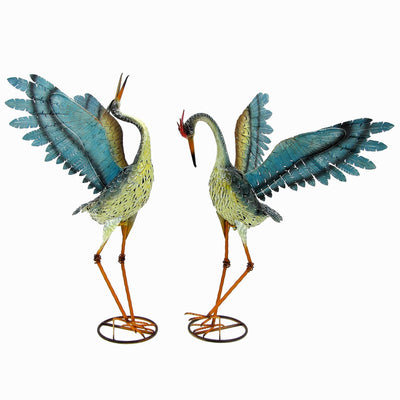 Set of 2 Small Iron Dancing Cranes Sculpture