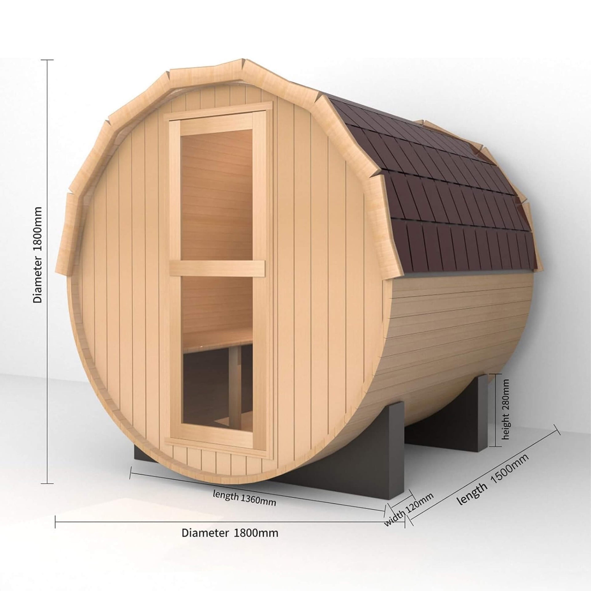 Haven Premium All-Weather Outdoor Pinewood Barrel Sauna Kit With 4.5KW Heater And Tempered Glass Window [Made-To-Order] (SAK91462)