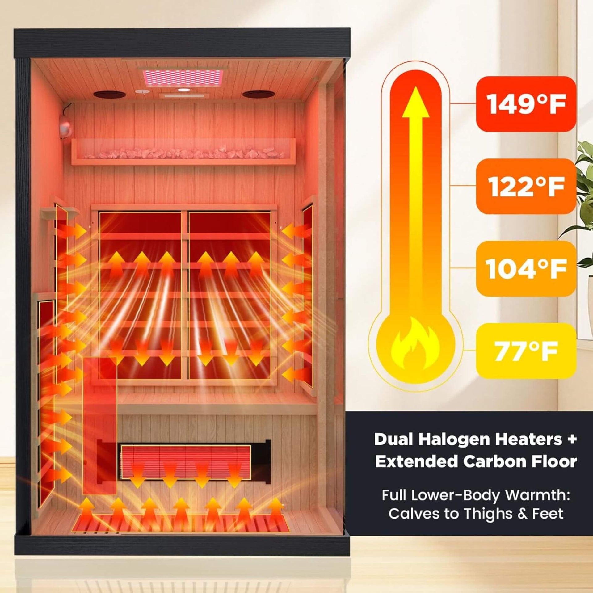 Pandora Premium 2-Person Indoor Infrared Sauna With Red Light Therapy And Himalayan Salt Rocks (SAK67305)