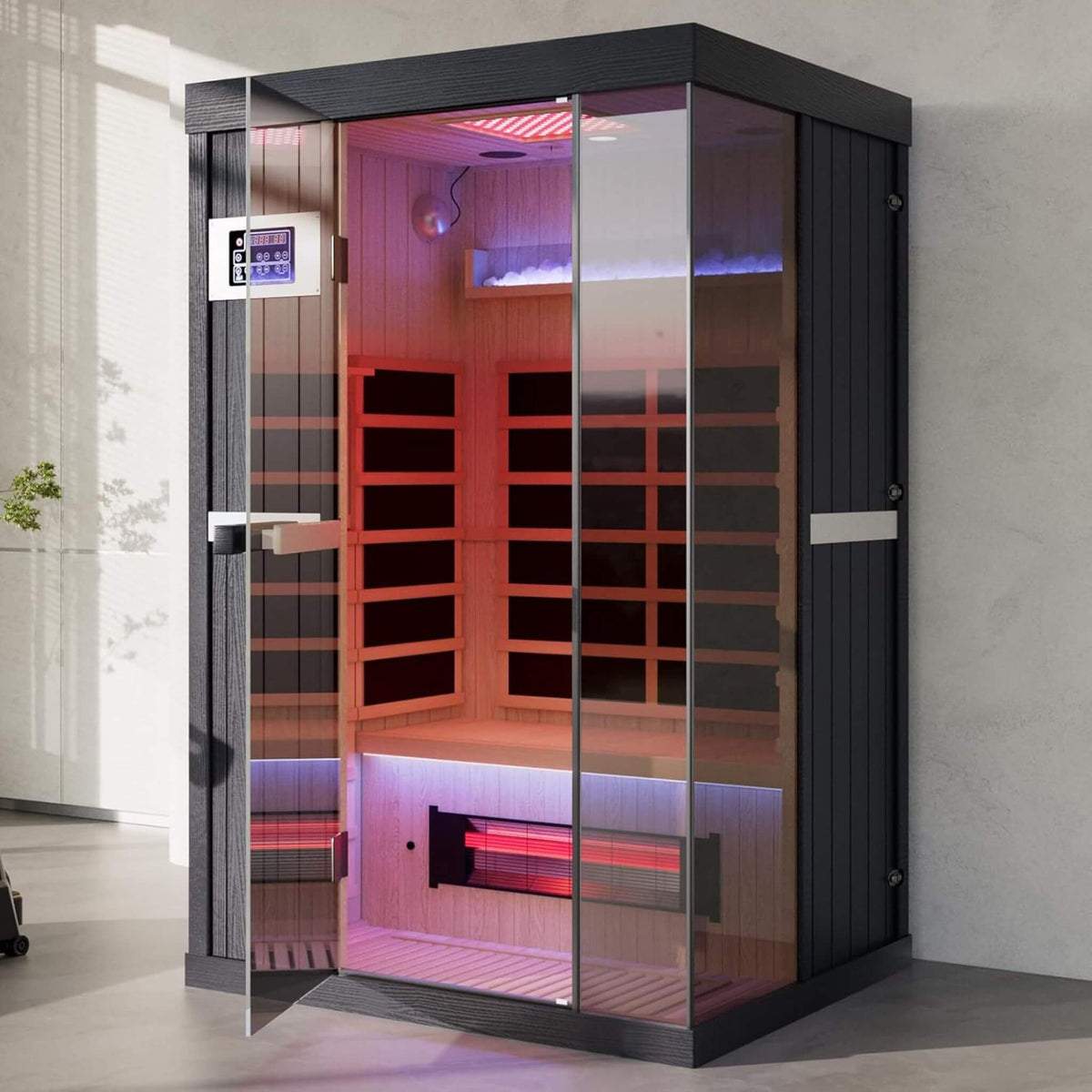 Pandora Premium 2-Person Indoor Infrared Sauna With Red Light Therapy And Himalayan Salt Rocks (SAK67305)