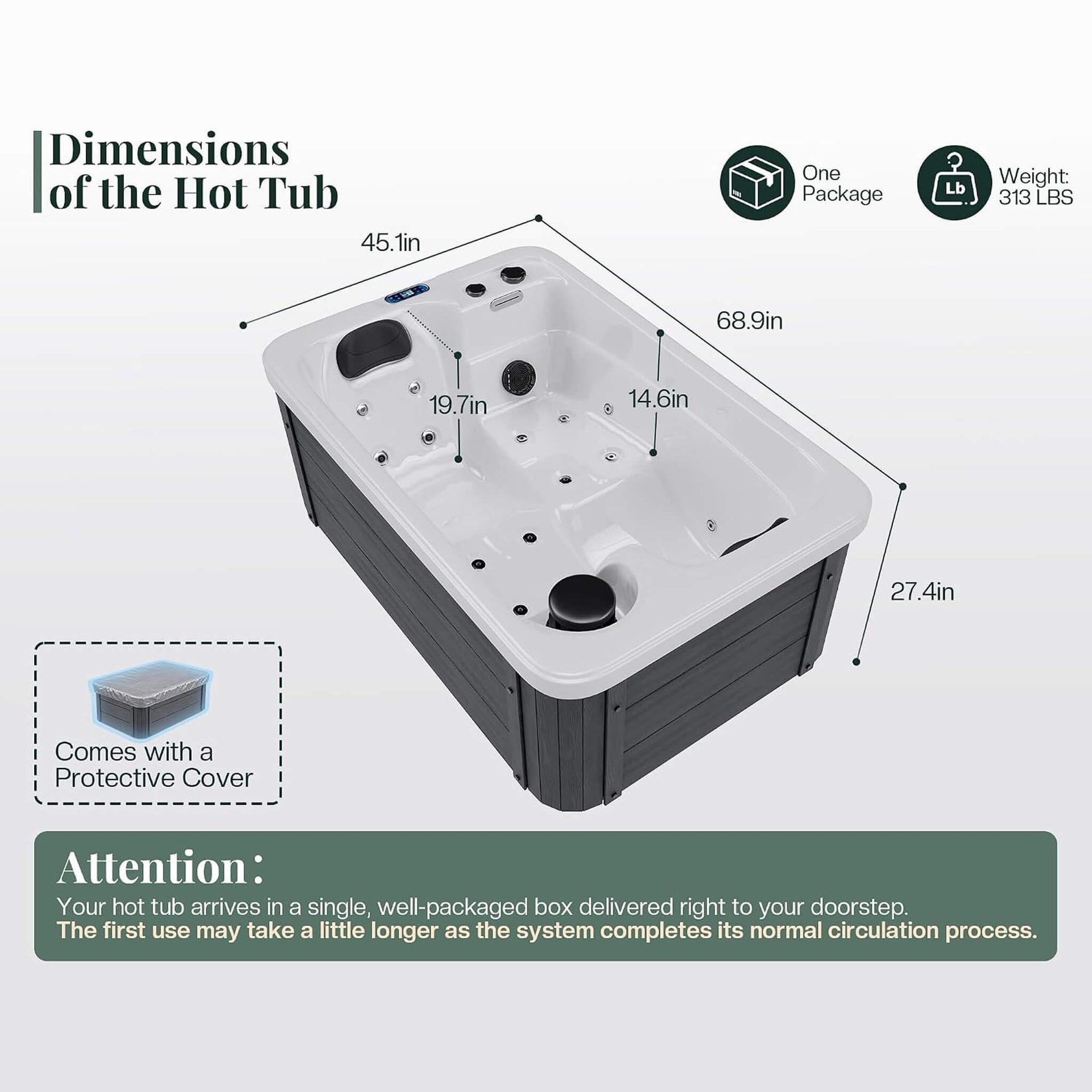 Premium 2-Person Outdoor Hot Tub W/ 15 Stainless Steel Jets (SAK92015)