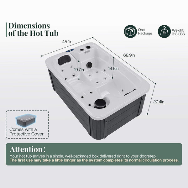 Premium 2-Person Outdoor Hot Tub W/ 15 Stainless Steel Jets (SAK92015)