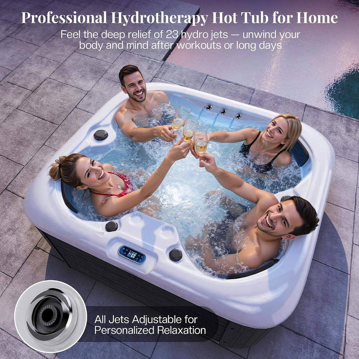 Premium 4-Person Outdoor Hot Tub W/ 23 Stainless Steel Jets (SAK29185)
