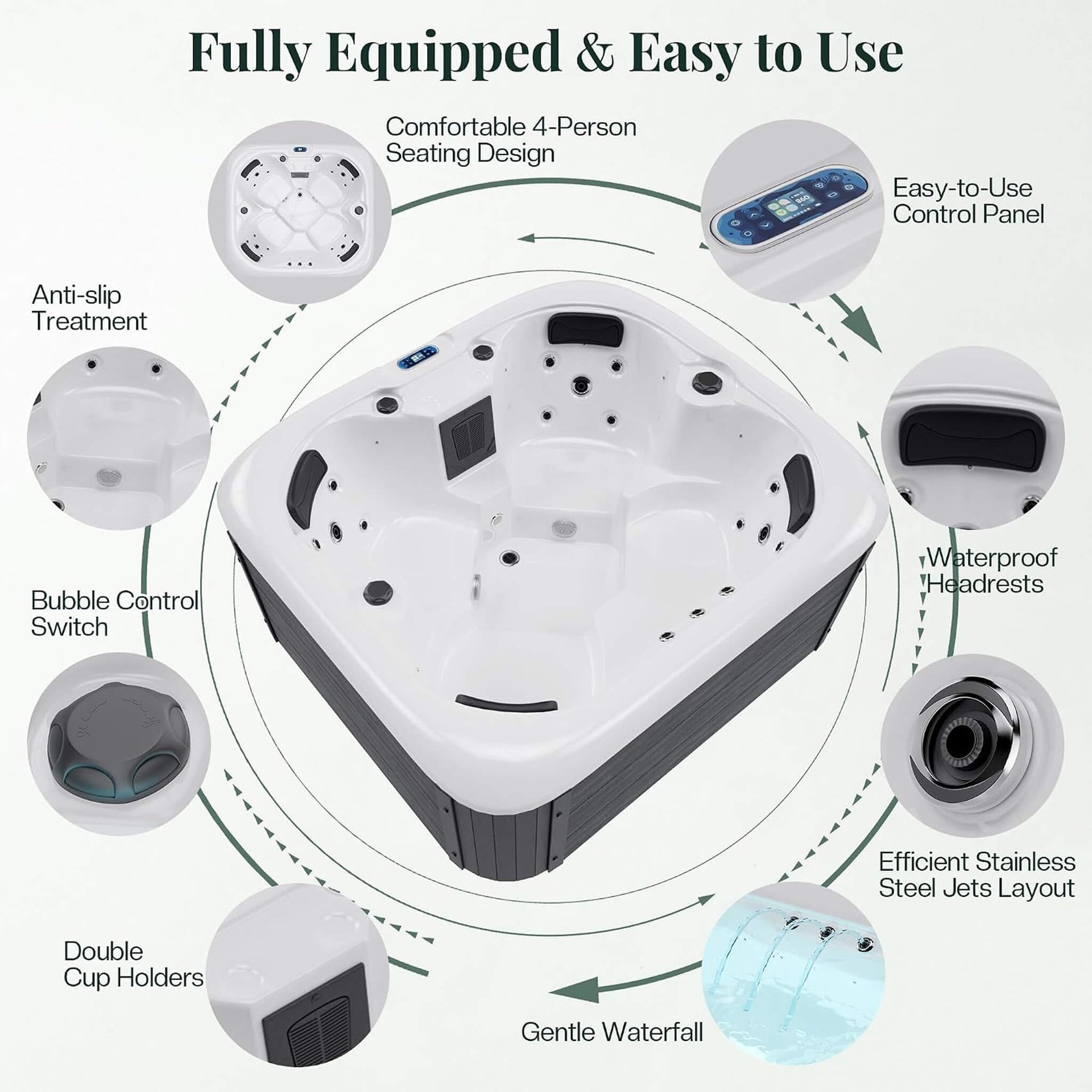 Premium 4-Person Outdoor Hot Tub W/ 23 Stainless Steel Jets (SAK29185)