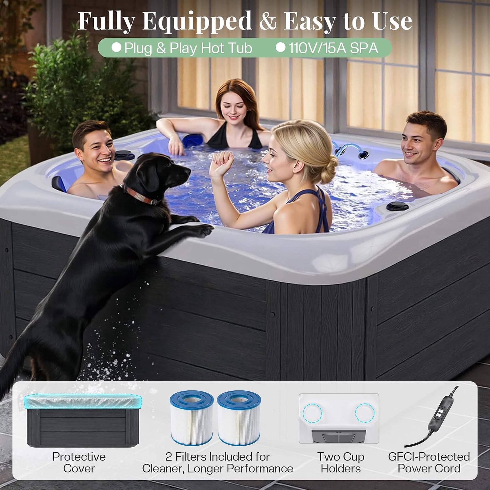 Premium 4-Person Outdoor Hot Tub W/ 23 Stainless Steel Jets (SAK29185)