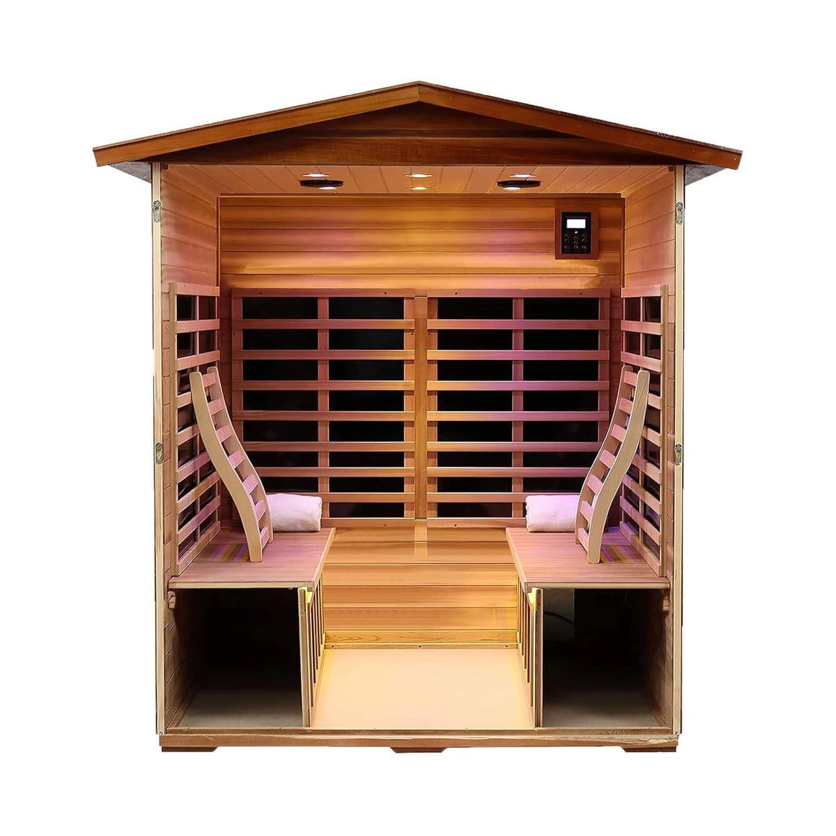 Moretti 4-Person Outdoor Mahogany Full Spectrum Ultra-Low EMF FAR Infrared Sauna With Chromotherapy And Bluetooth Speakers (SAK98263)