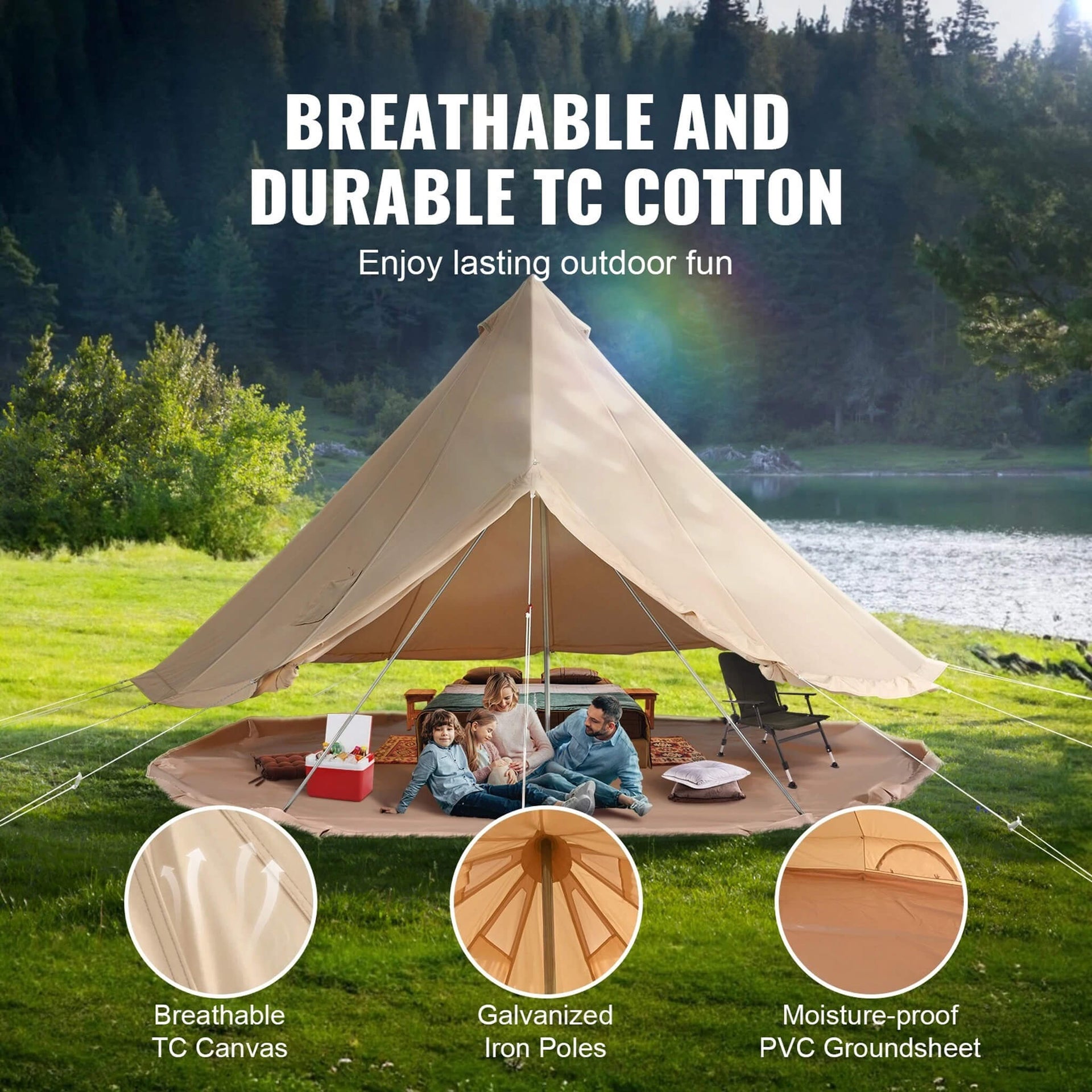 Premium 4-Season Camping Canvas Bell Yurt Tent With Stove Jack (SAK47589)