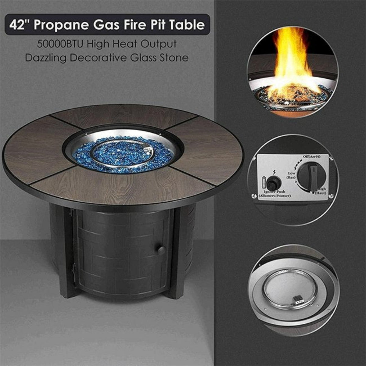 Premium 42-Inch Outdoor 50K BTU Propane Patio Gas Fire Pit Coffee Table W/ Cover (SAK95331)