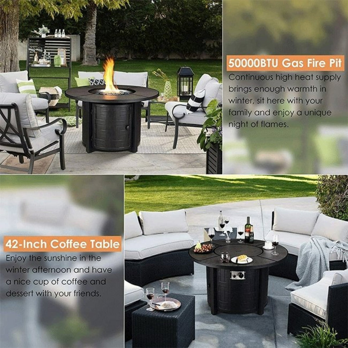 Premium 42-Inch Outdoor 50K BTU Propane Patio Gas Fire Pit Coffee Table W/ Cover (SAK95331)