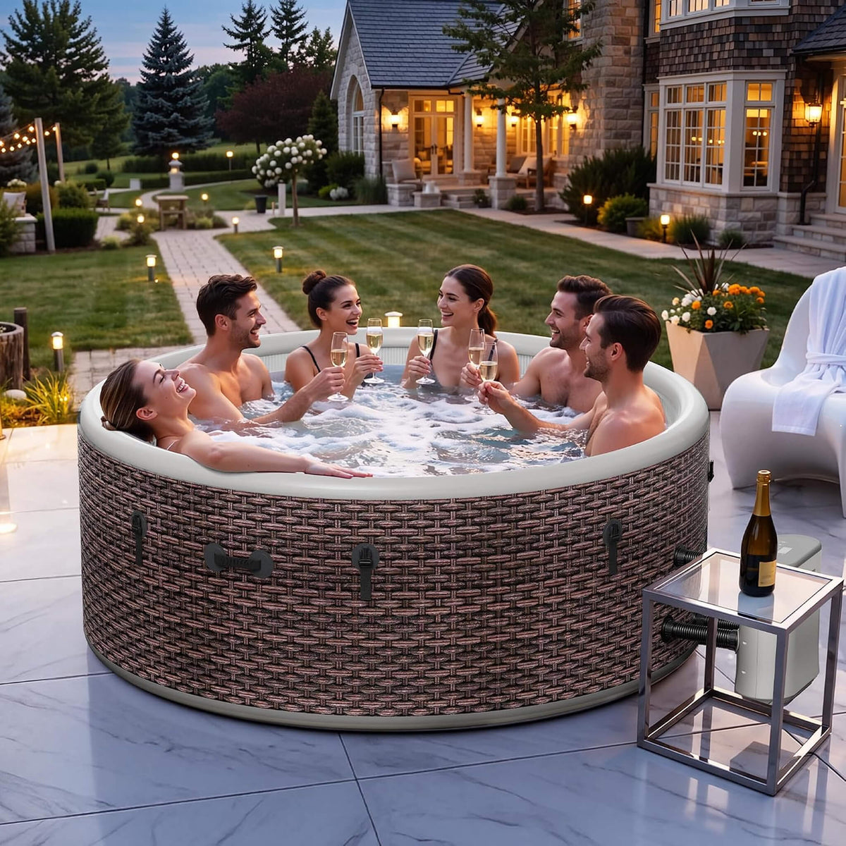 Premium 77-Inch Inflatable 6-Person Drop-Stitch Hot Tub W/ 180 Massage Jets (SAK87132)