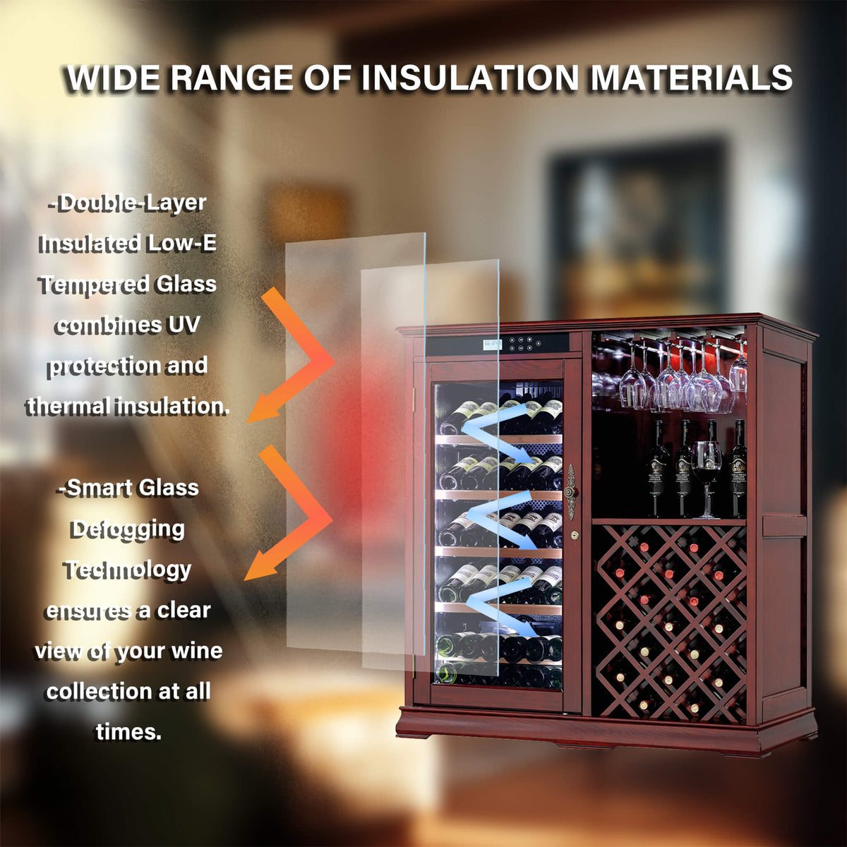 69-Bottle Wooden Wine Cooler Cabinet With Built-In Storage (SAK17539)