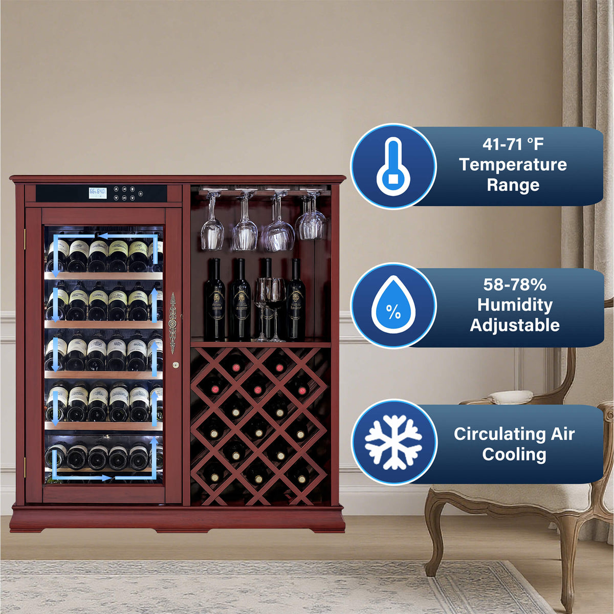 69-Bottle Wooden Wine Cooler Cabinet With Built-In Storage (SAK17539)