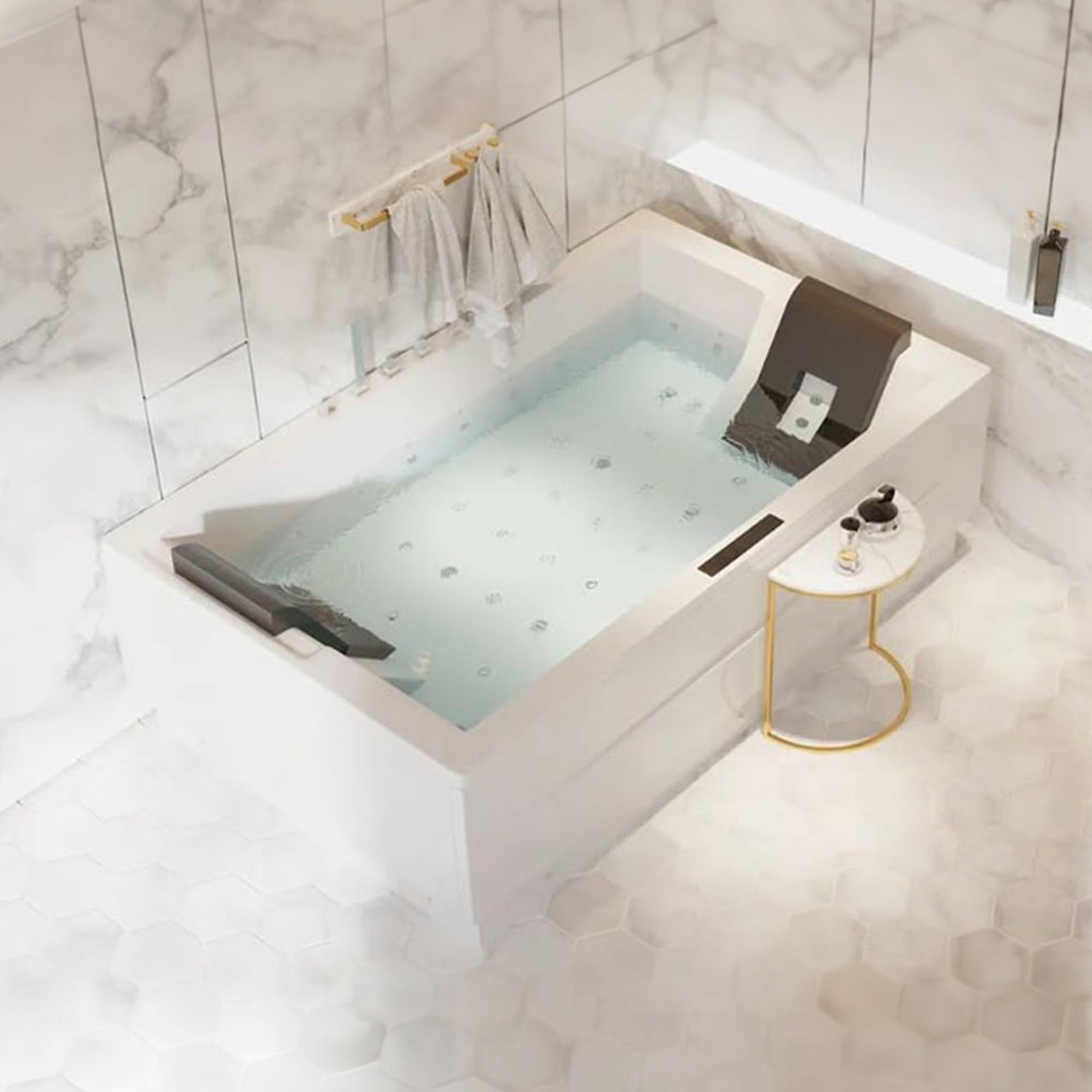 Luxara 71-Inch Premium Modern Acrylic Soaking Bathtub With Bubble Jets And LED Lighting (SAK26415)