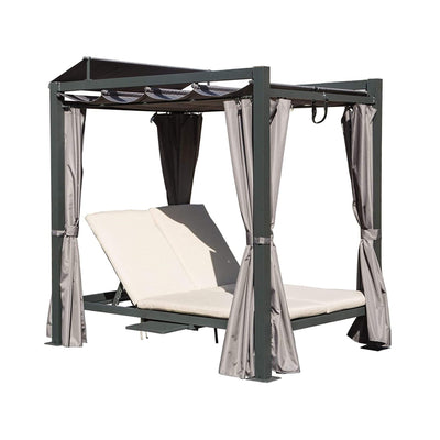 Premium Aluminum Outdoor Patio Daybed With Retractable Canopy And Double Chaise Lounge (SAK17682)