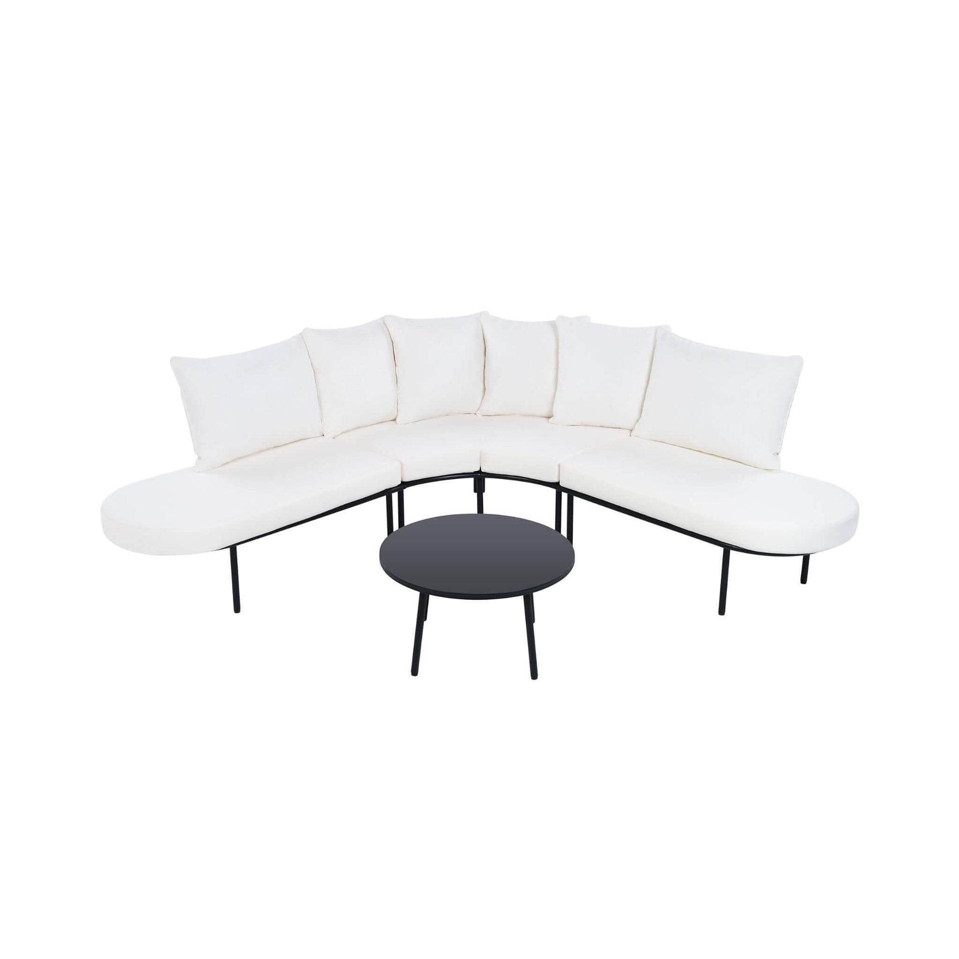 Premium Half-Moon 6-Person Curved All-Weather Outdoor Furniture Sofa Patio Set With Coffee Table And Cushions (SAK76332)