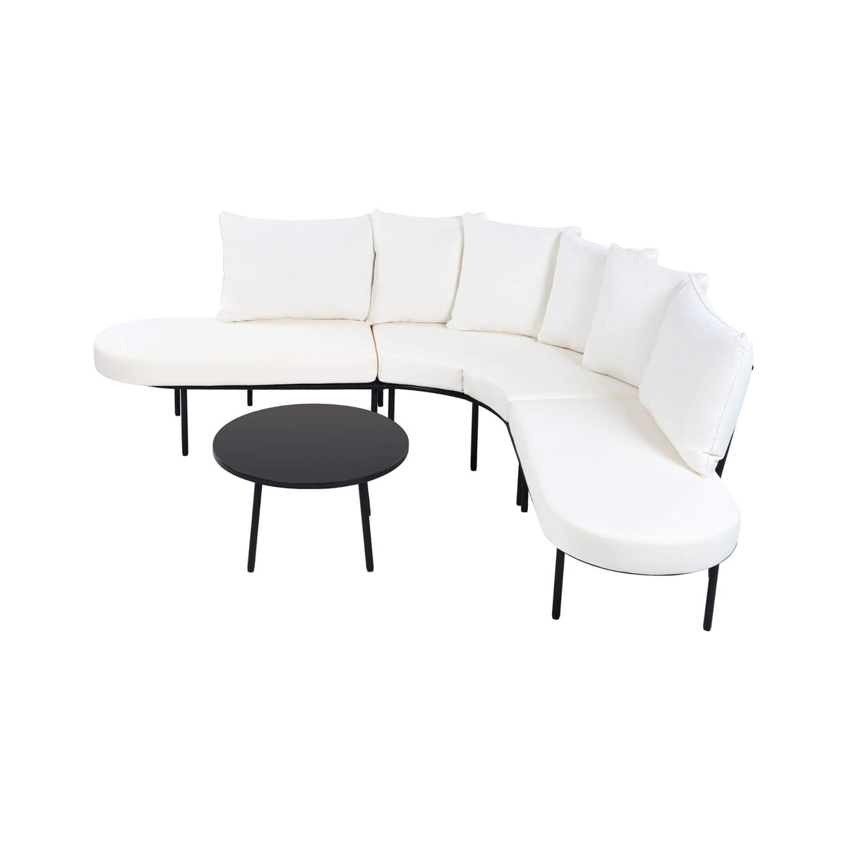 Premium Half-Moon 6-Person Curved All-Weather Outdoor Furniture Sofa Patio Set With Coffee Table And Cushions (SAK76332)