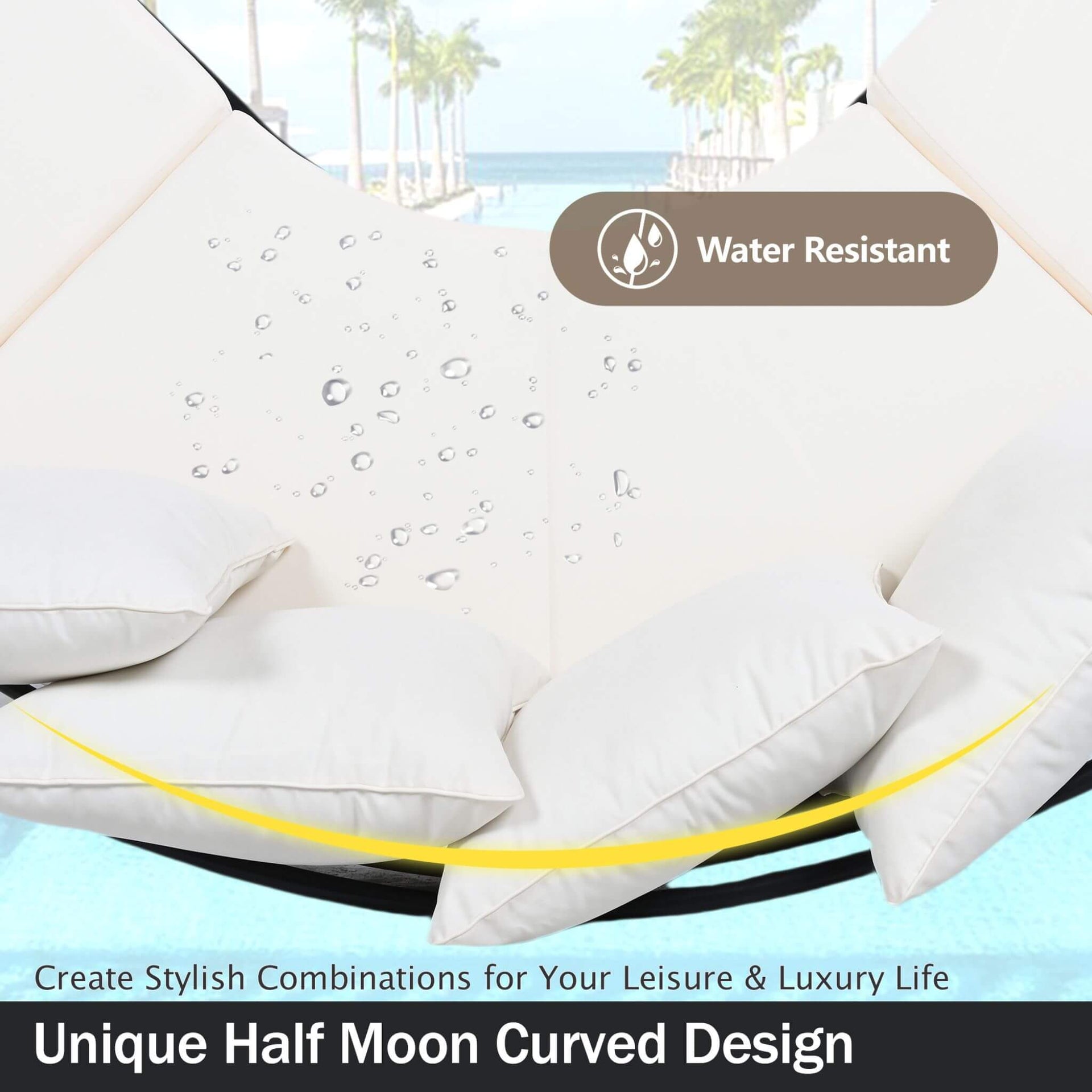 Premium Half-Moon 6-Person Curved All-Weather Outdoor Furniture Sofa Patio Set With Coffee Table And Cushions (SAK76332)