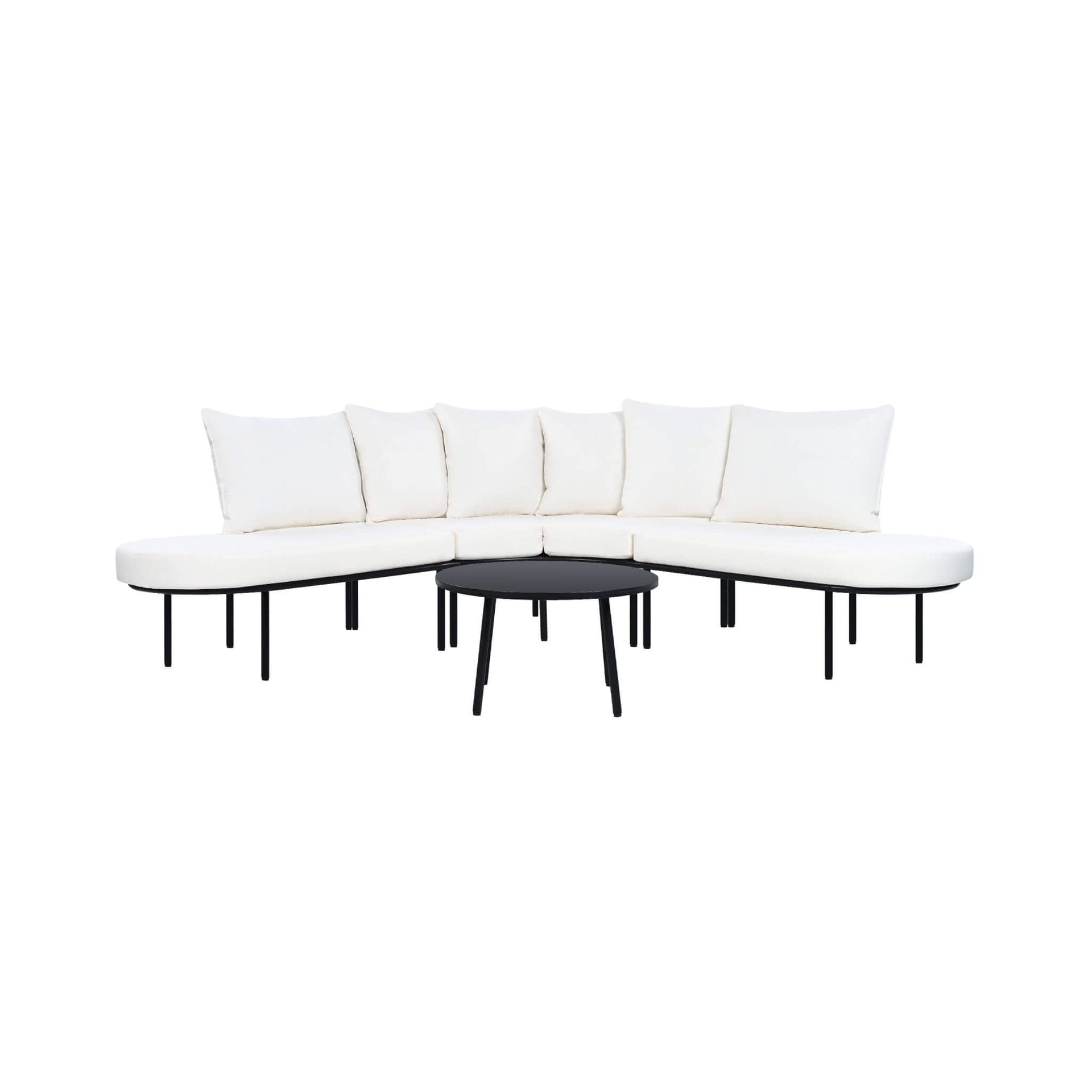 Premium Half-Moon 6-Person Curved All-Weather Outdoor Furniture Sofa Patio Set With Coffee Table And Cushions (SAK76332)