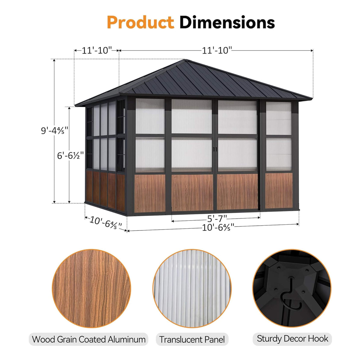 Grandview Premium Hardtop Aluminum Sunroom Solarium With TV Mount And Sliding Doors (SAK60439)