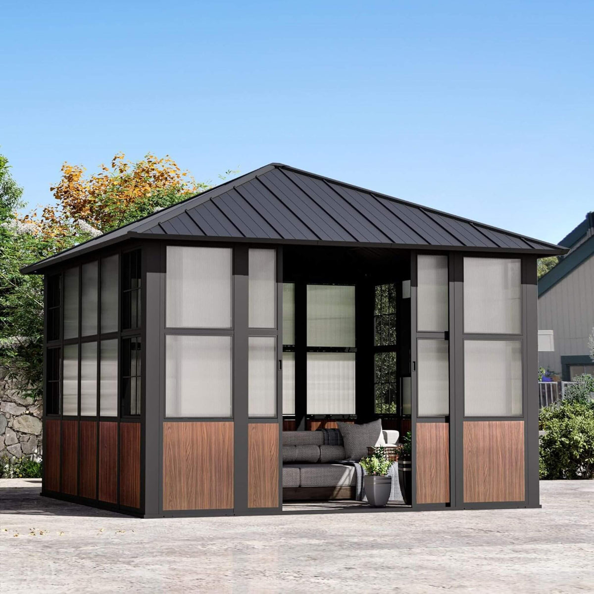 Grandview Premium Hardtop Aluminum Sunroom Solarium With TV Mount And Sliding Doors (SAK60439)