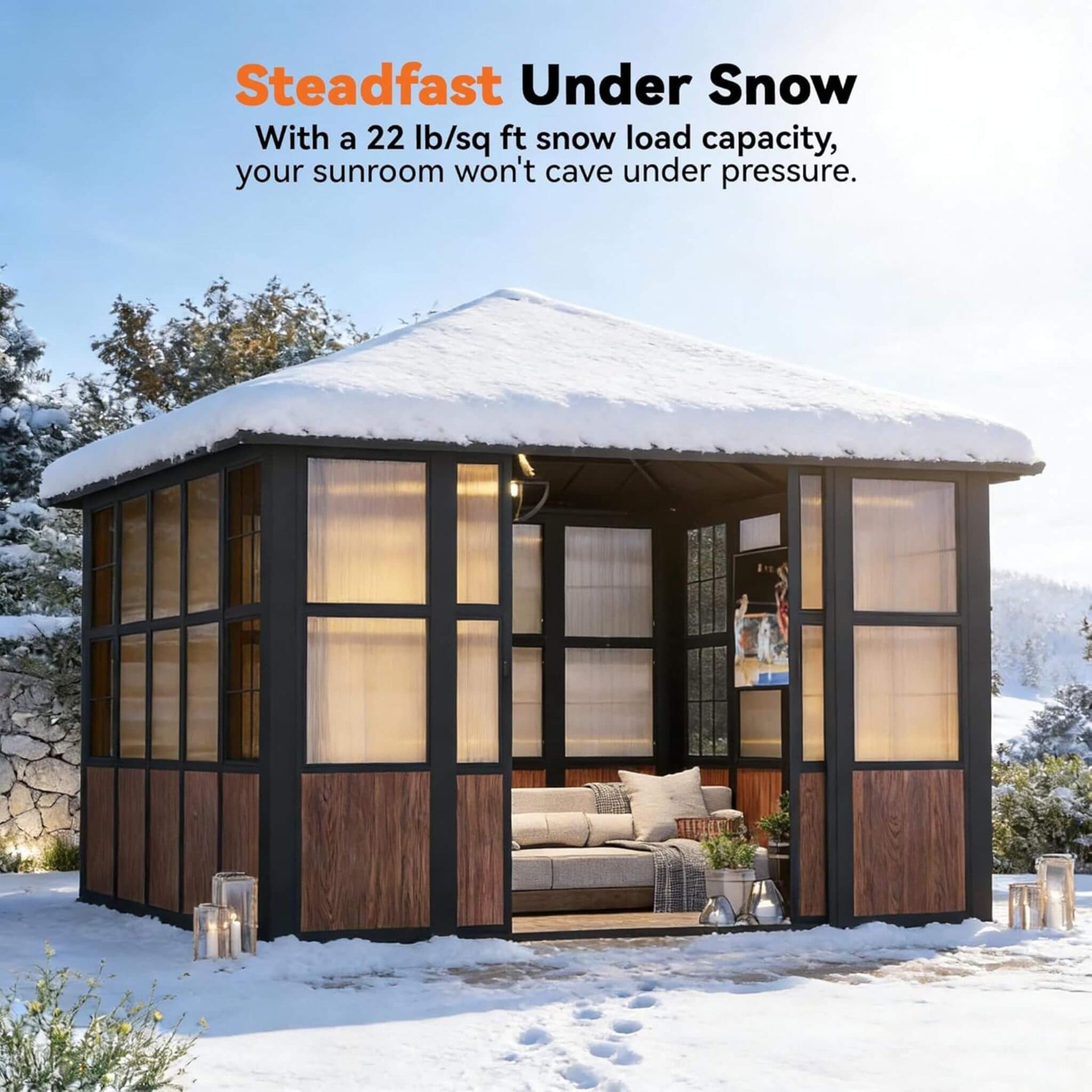 Grandview Premium Hardtop Aluminum Sunroom Solarium With TV Mount And Sliding Doors (SAK60439)