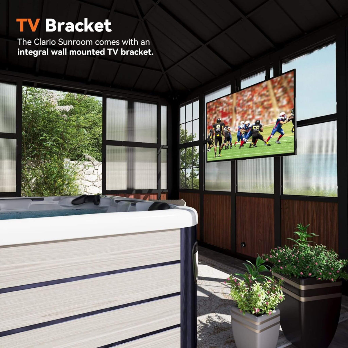Grandview Premium Hardtop Aluminum Sunroom Solarium With TV Mount And Sliding Doors (SAK60439)