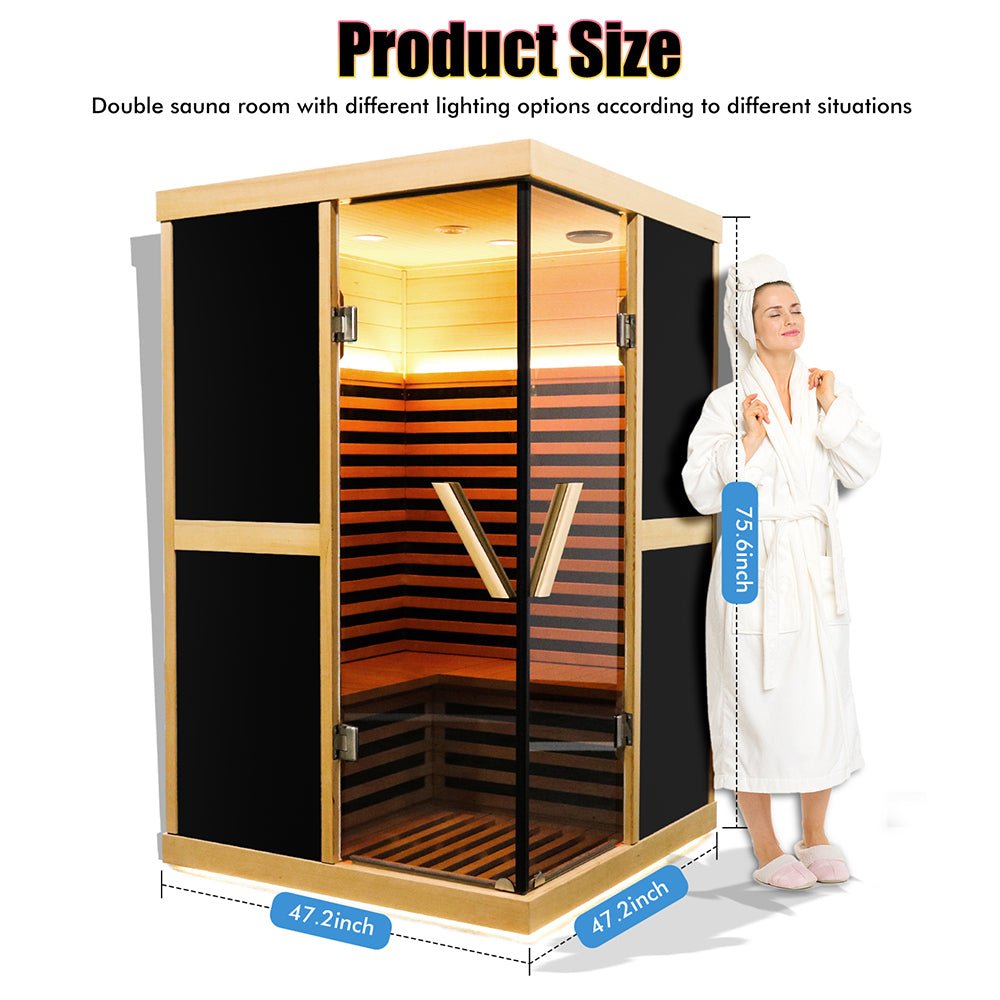 Helix Premium Large 2-Person V-Shaped FAR Infrared Sauna Room With Double Glass Doors, 1980W (SAK96413)