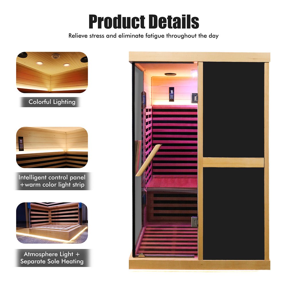 Helix Premium Large 2-Person V-Shaped FAR Infrared Sauna Room With Double Glass Doors, 1980W (SAK96413)