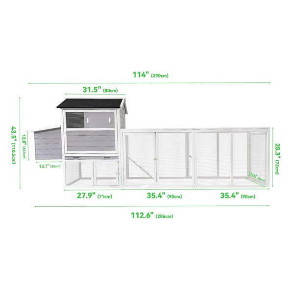 Large Heavy-Duty 113-Inch Outdoor Anti-UV Waterproof Wooden Chicken Coop Hen House (SAK32684)