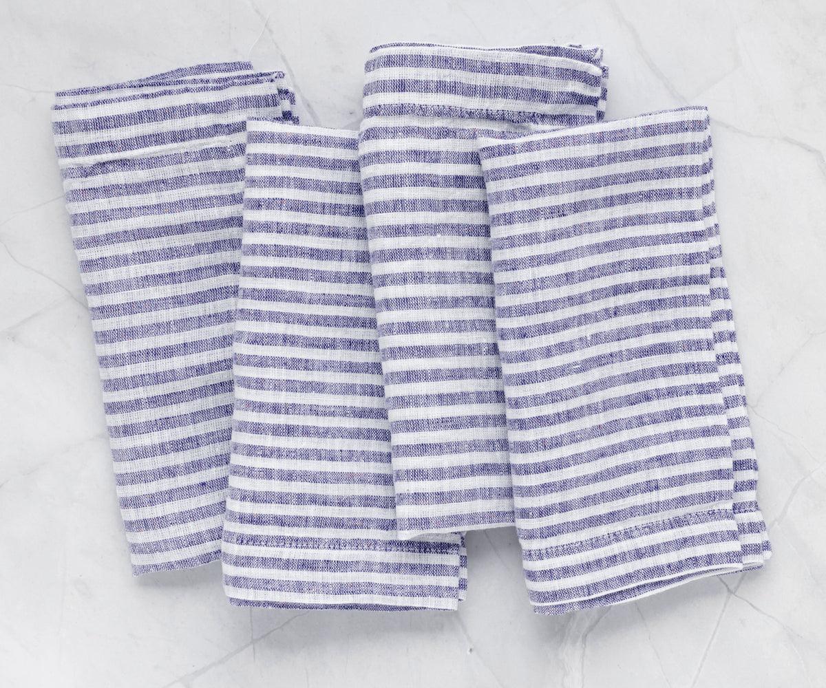 Blue Pinstripe Linen Napkins