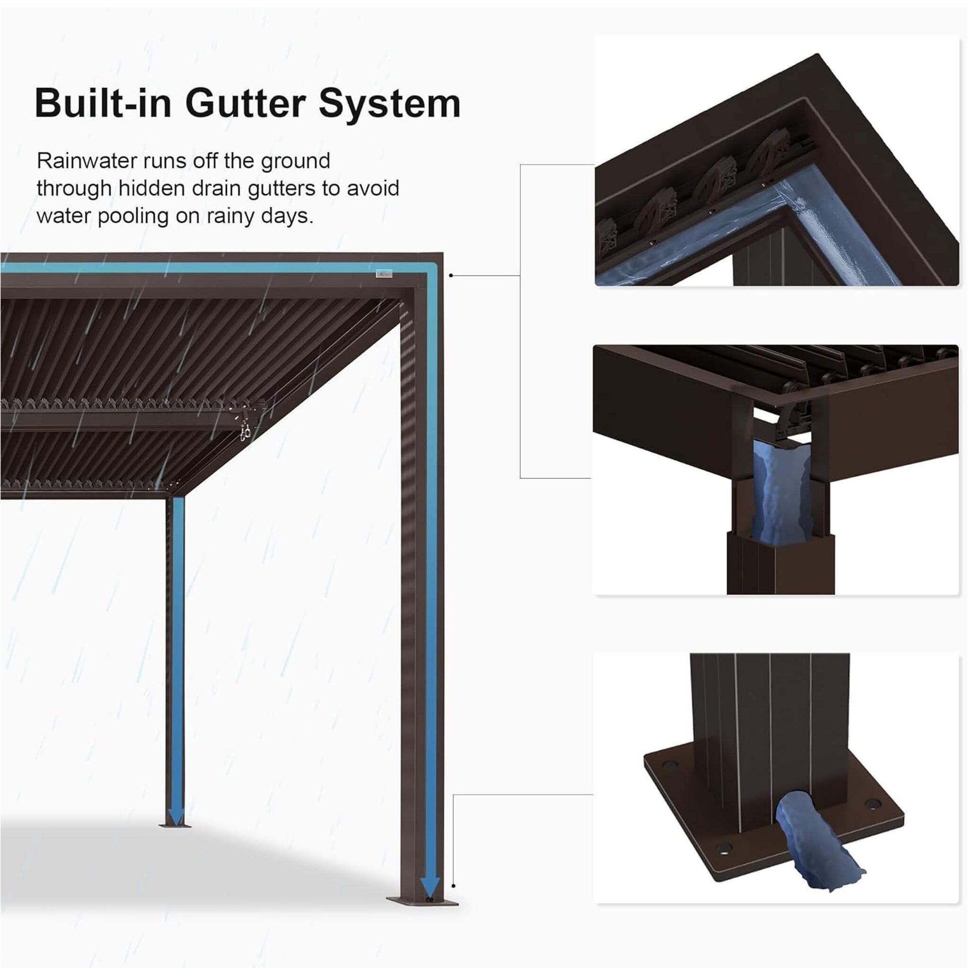 Premium Outdoor Aluminum Louvered Patio Pergola With LED Lights [PERGOLA ONLY] (SAK24896)
