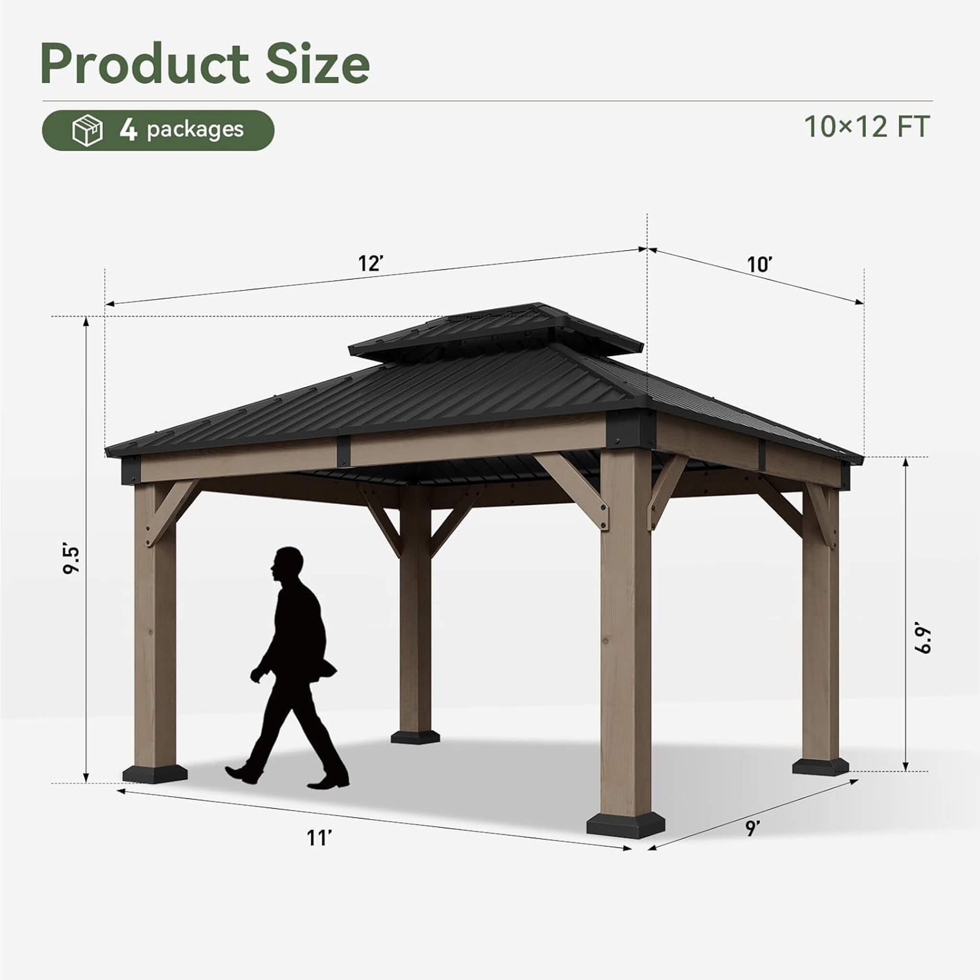 Premium Outdoor Cedar Wood Galvanized Steel Hardtop Gazebo (SAK23907)