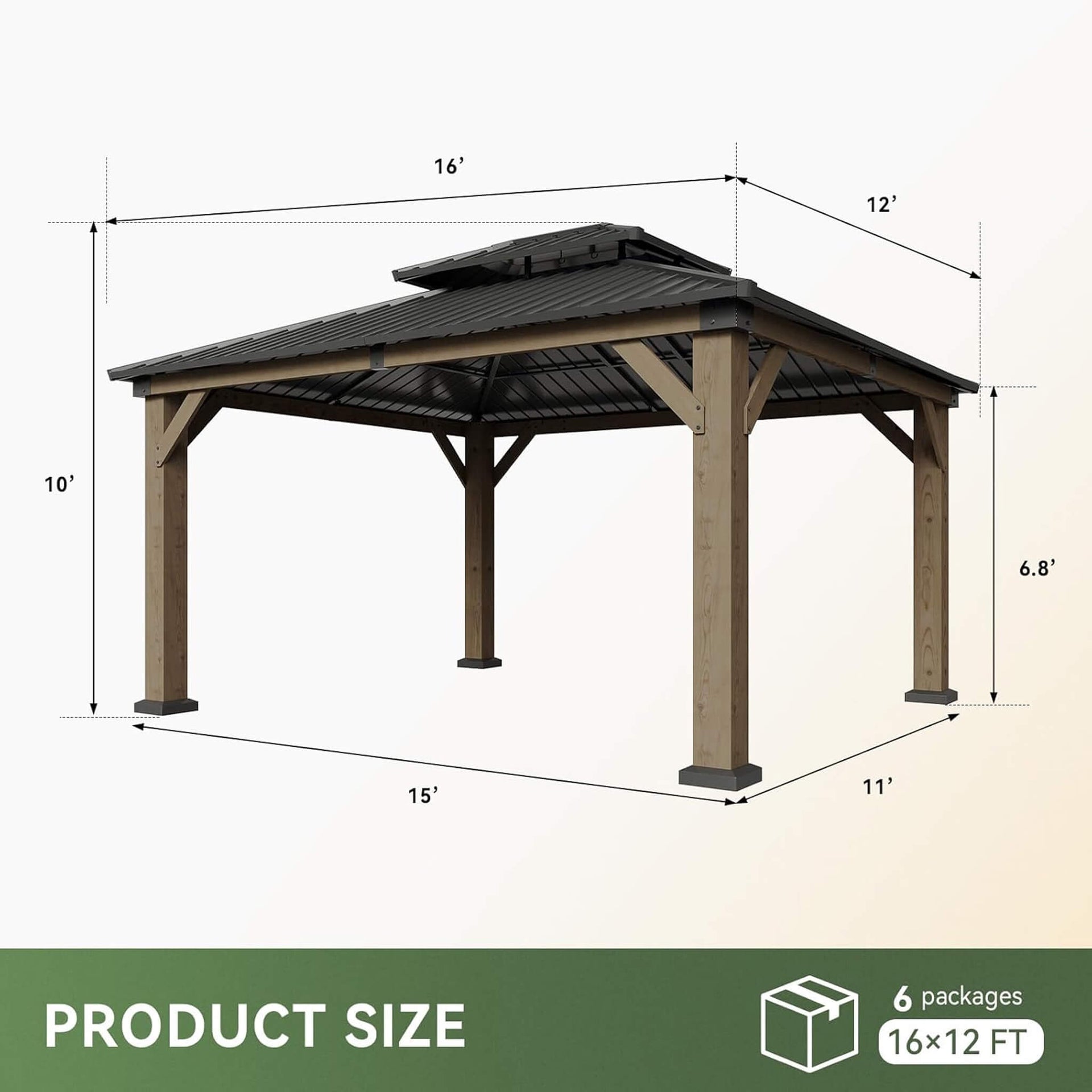 Premium Outdoor Cedar Wood Galvanized Steel Hardtop Gazebo (SAK23907)