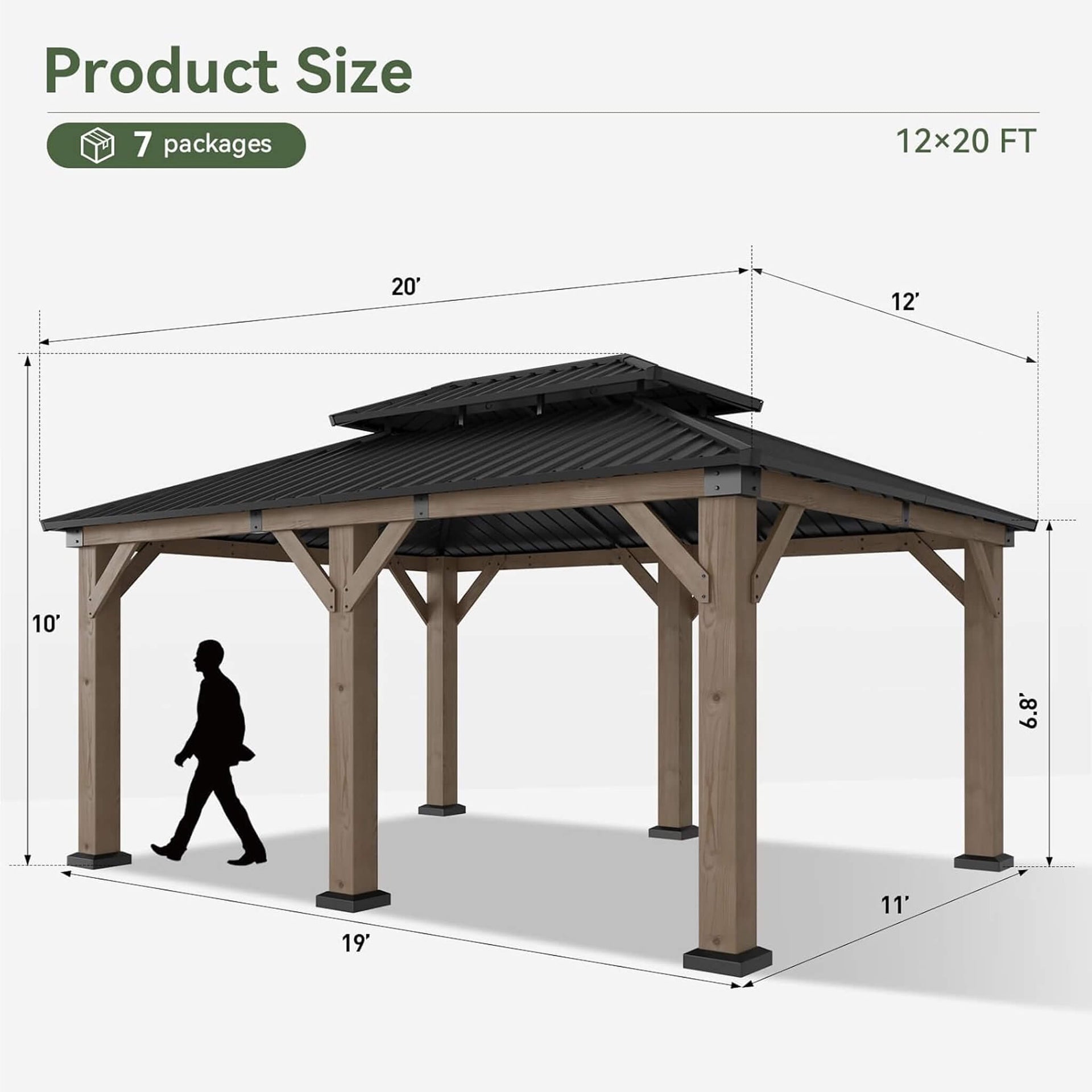 Premium Outdoor Cedar Wood Galvanized Steel Hardtop Gazebo (SAK23907)
