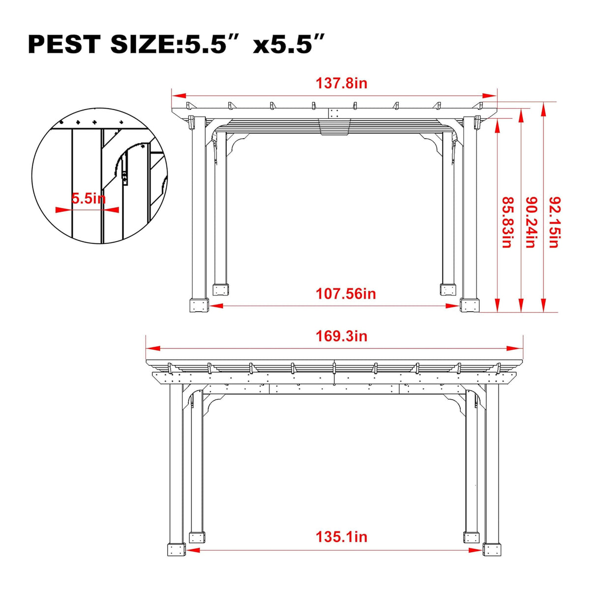 Premium Outdoor Cedar Wood Pergola With Slatted Roof (SAK87024)