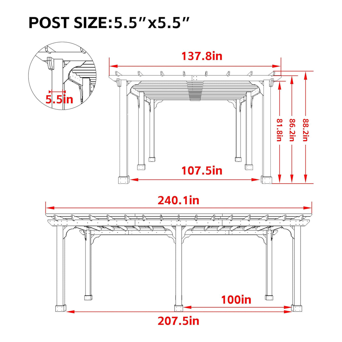 Premium Outdoor Cedar Wood Pergola With Slatted Roof (SAK87024)