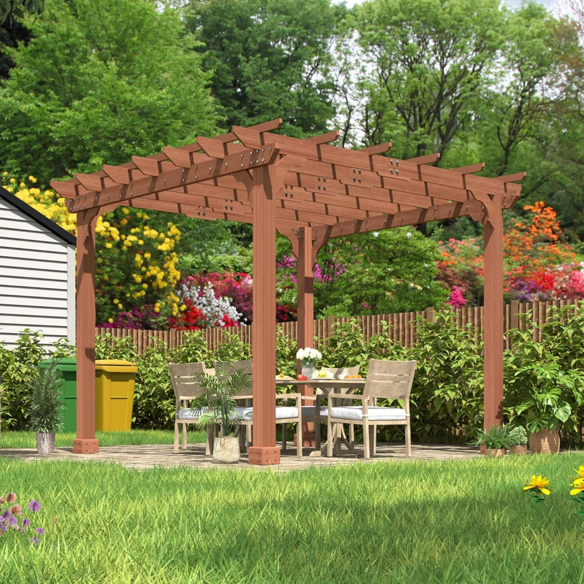 Premium Outdoor Cedar Wood Pergola With Slatted Roof (SAK87024)