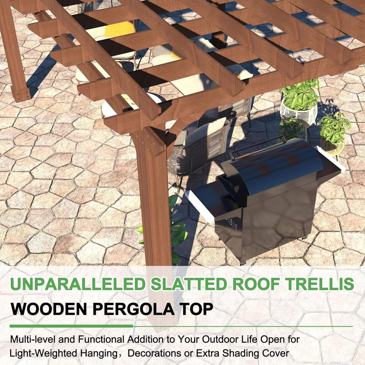 Premium Outdoor Cedar Wood Pergola With Slatted Roof (SAK87024)