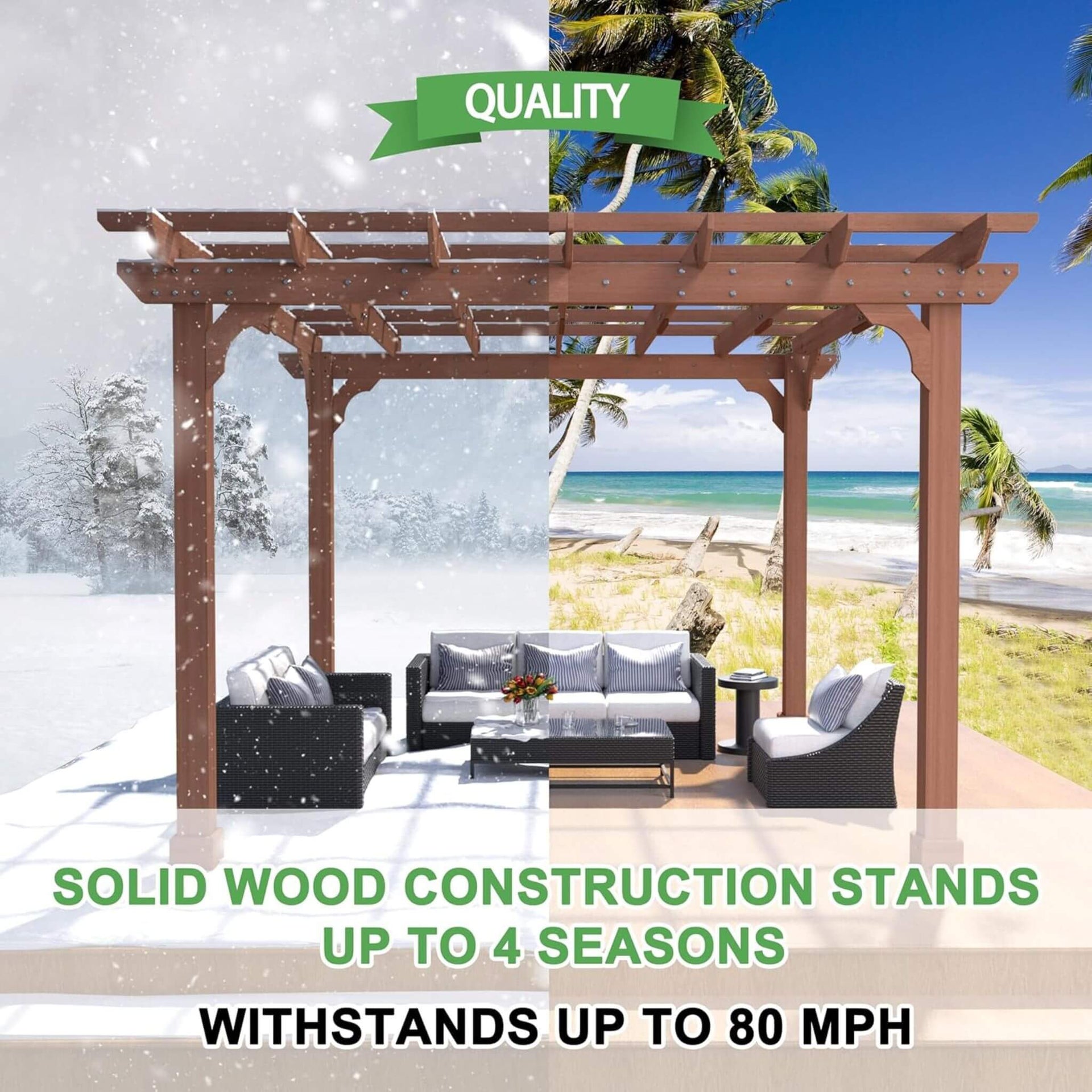 Premium Outdoor Cedar Wood Pergola With Slatted Roof (SAK87024)