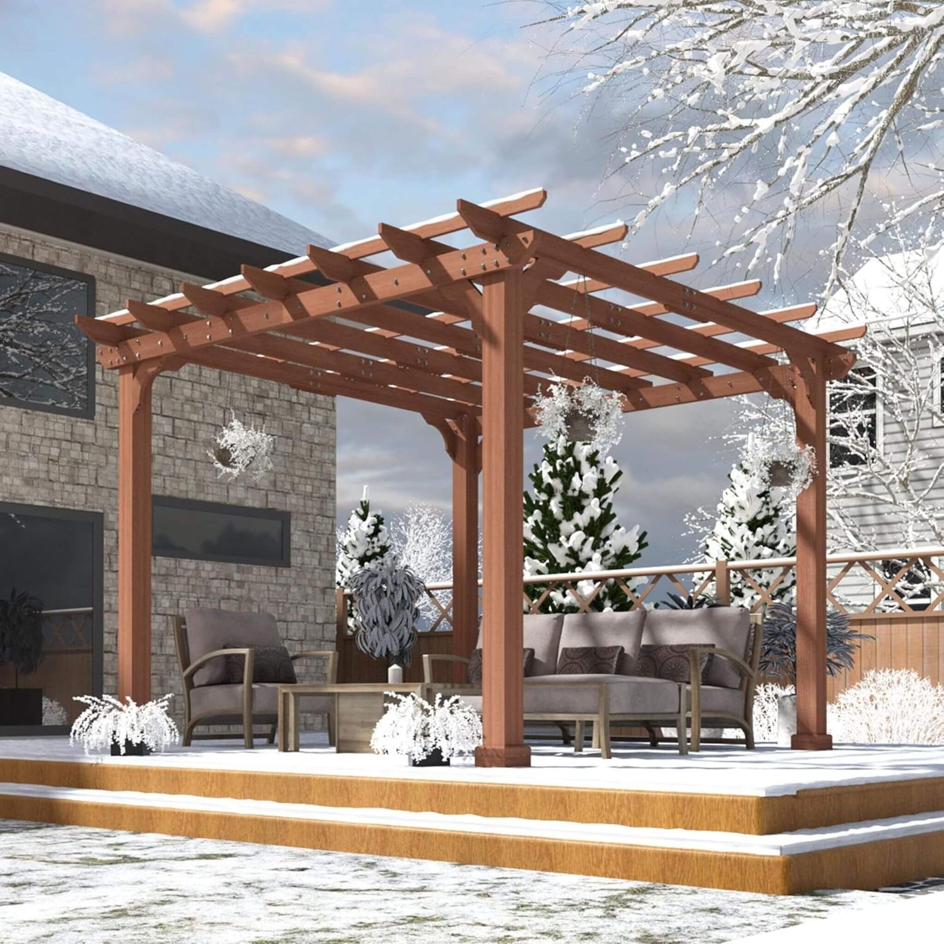 Premium Outdoor Cedar Wood Pergola With Slatted Roof (SAK87024)