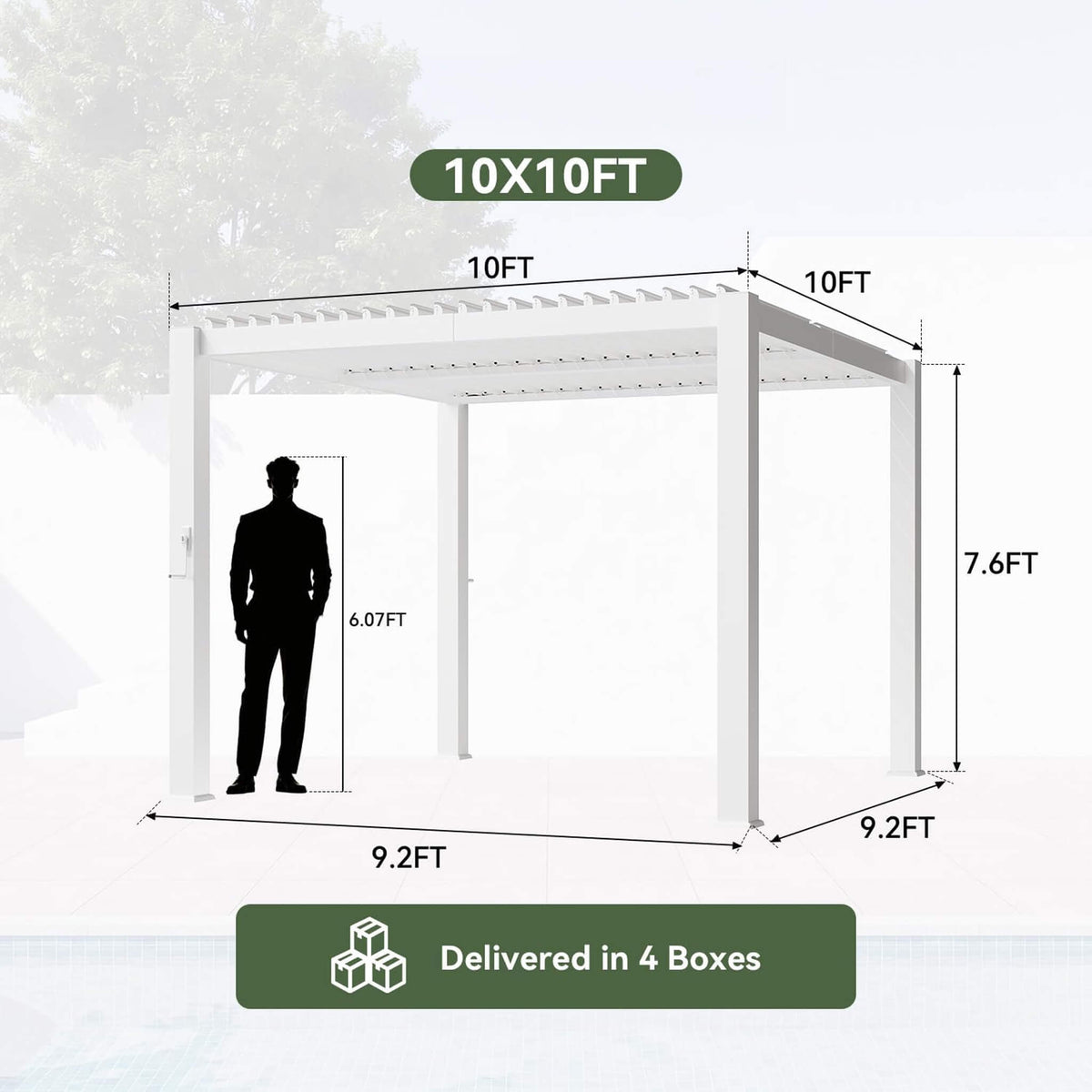 Premium White Outdoor Metal Louvered Pergola With Drainage System (SAK87265)