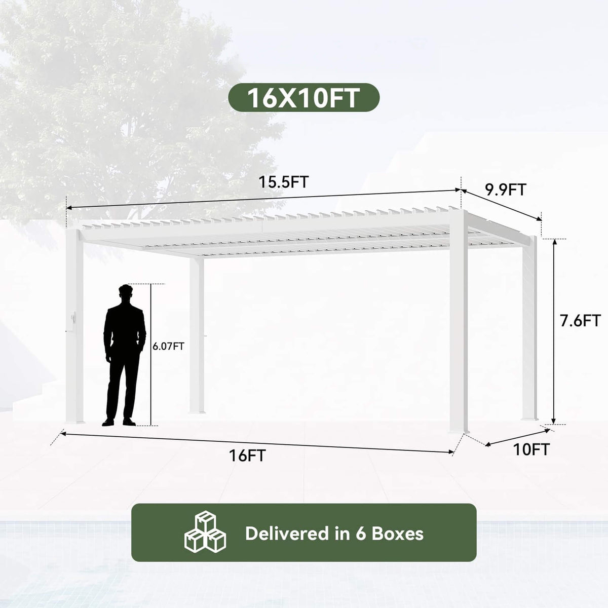 Premium White Outdoor Metal Louvered Pergola With Drainage System (SAK87265)