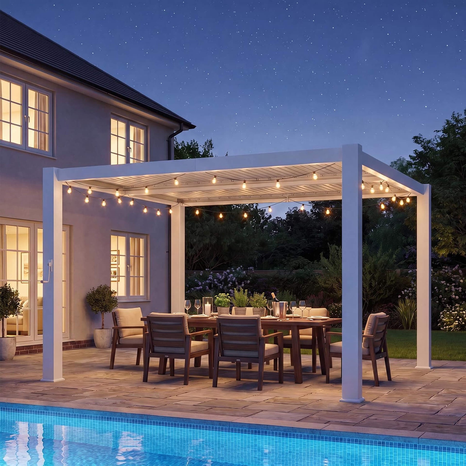 Premium White Outdoor Metal Louvered Pergola With Drainage System (SAK87265)