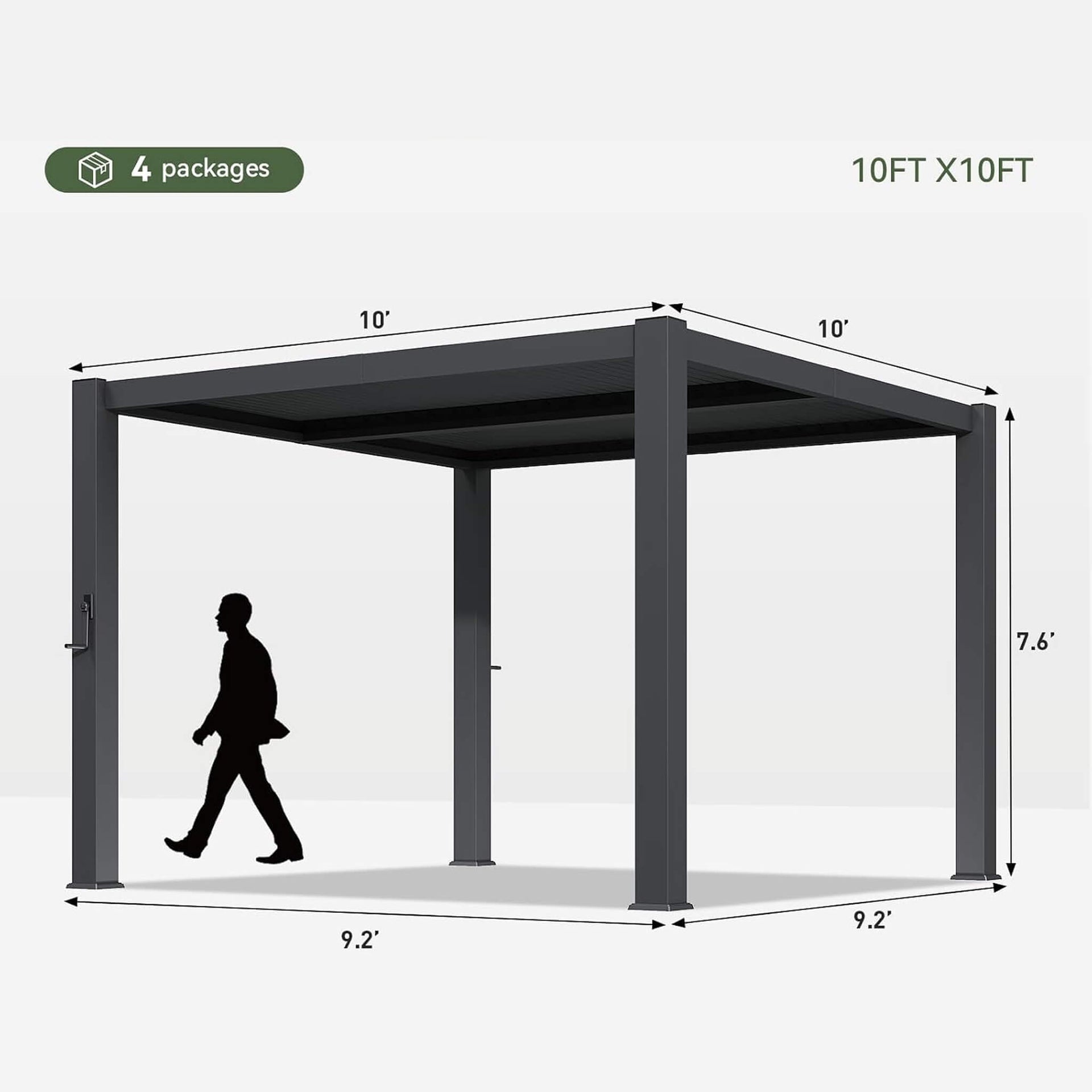 Premium Gray Outdoor Metal Pergola With Louvered Roof And Drainage System (SAK76143)