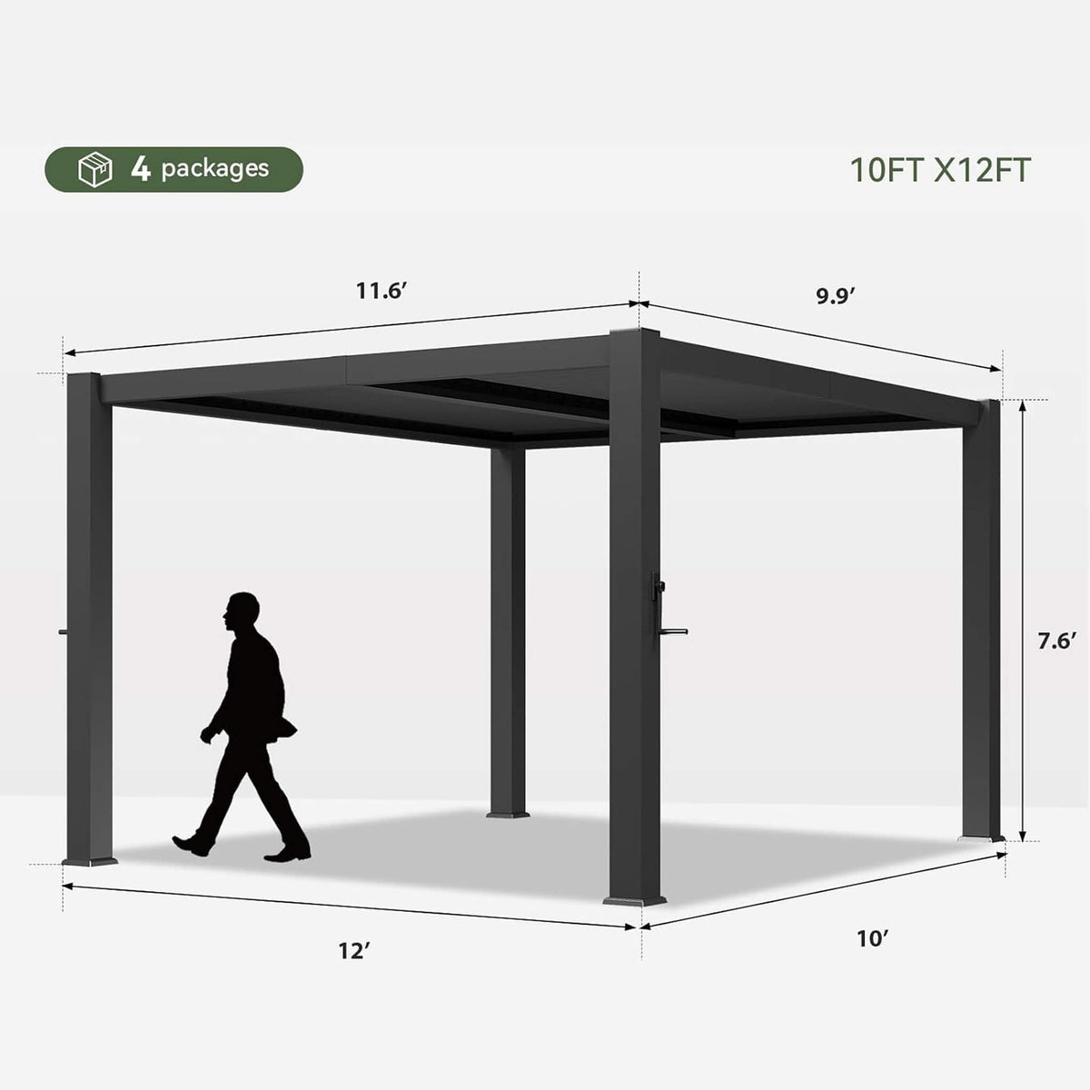 Premium Gray Outdoor Metal Pergola With Louvered Roof And Drainage System (SAK76143)
