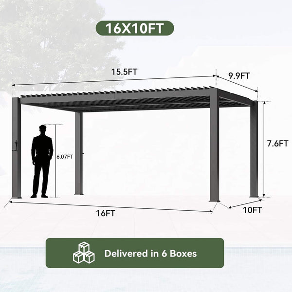 Premium Gray Outdoor Metal Pergola With Louvered Roof And Drainage System (SAK76143)
