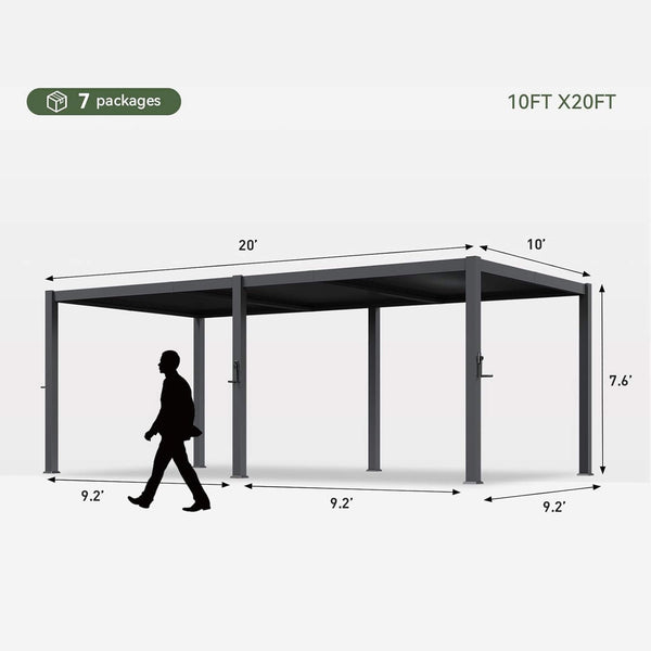 Premium Gray Outdoor Metal Pergola With Louvered Roof And Drainage System (SAK76143)