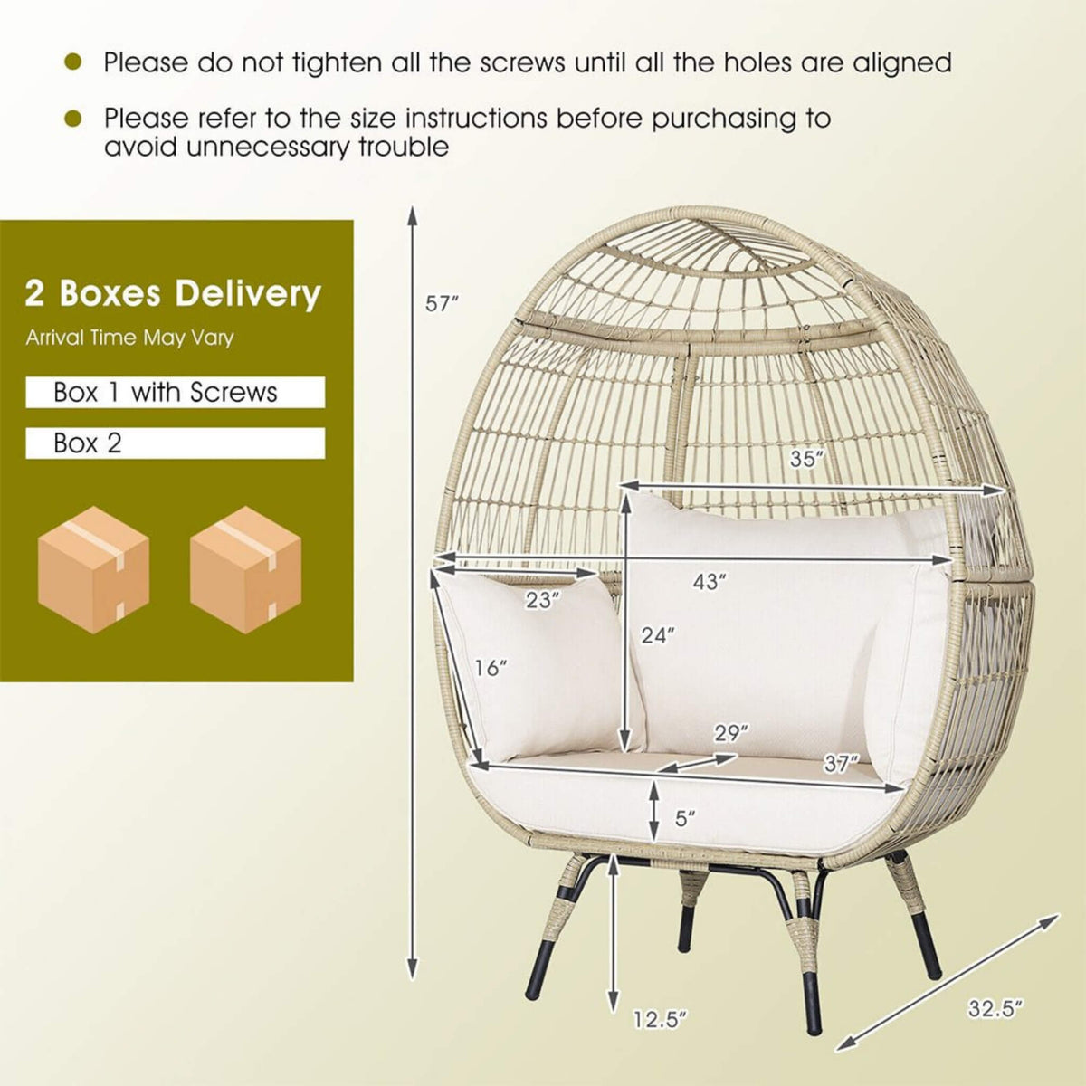 Premium 57-Inch Oversized Rattan Patio Egg Lounge Chair Basket With Cushions (SAK91684)