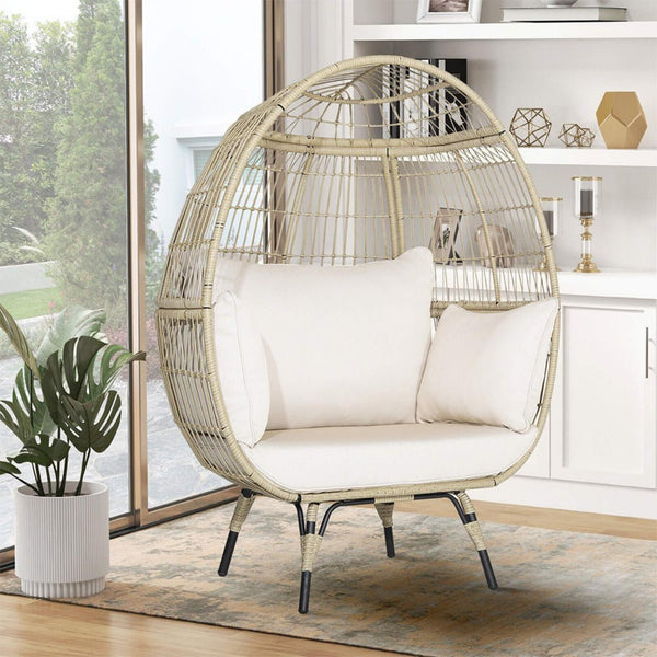 Premium 57-Inch Oversized Rattan Patio Egg Lounge Chair Basket With Cushions (SAK91684)